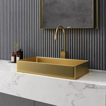Contemporary Gold Rectangular Stainless Steel Vessel Sink Luxury Wash Sink